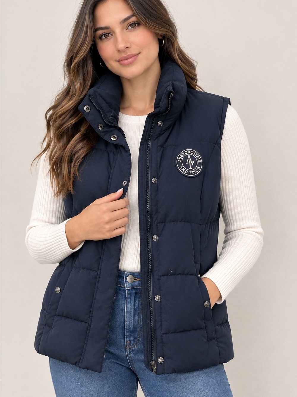 Abercrombie & Fitch Navy Quilted Puffer Vest with pockets Size Small